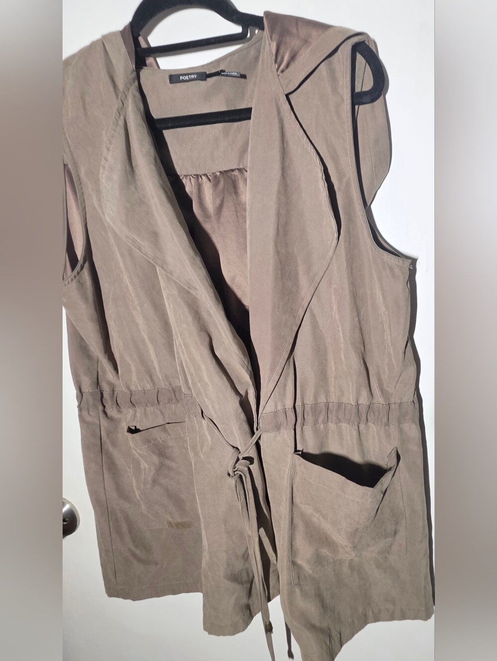 Poetry Sleeveless Drawstring Vest in Taupe Brown